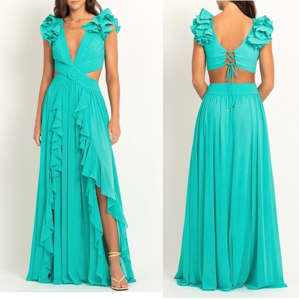 Patbo Flutter Sleeve Cut Out Chiffon Maxi Dress Size 6 EUC - Picture 3 of 8